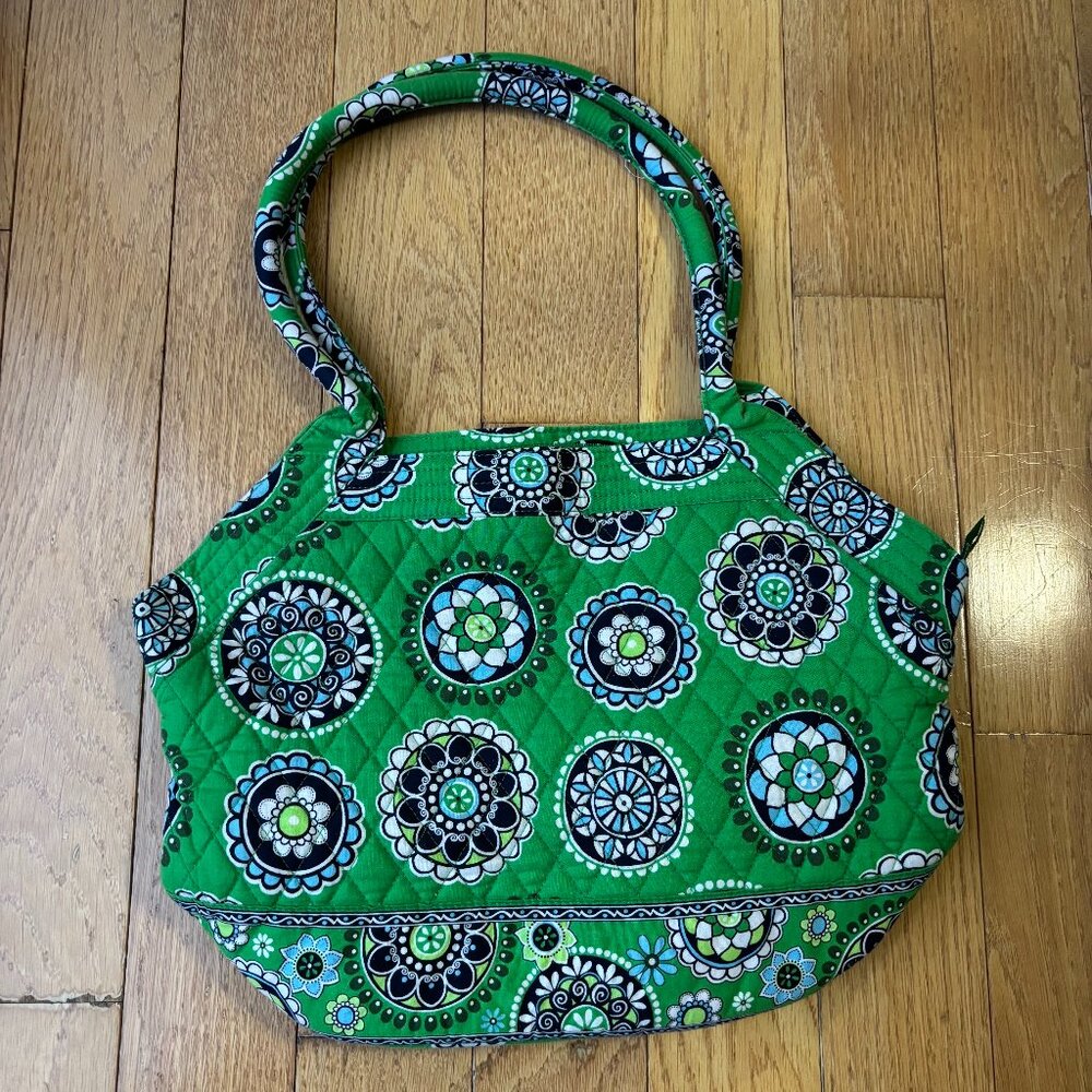 Vera Bradley "Cupcakes Green" Quilted Cotton Morgan Angle Tote Bag Purse